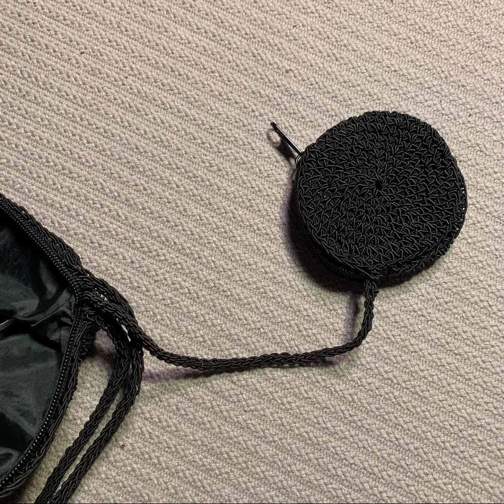 NWOT: Purse - Black, Crocheted, Crossbody, Attached Change Purse, Weatherproofed